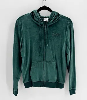Pink Victoria’s Secret Y2K green velvet full zip hoodie size M casual athleisure thumbnail 1