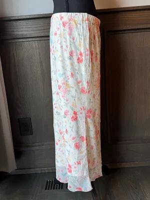 White Floral Maxi Skirt with Pink & Coral Blooms NWT XL thumbnail 6