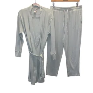 Land’s End Women's Light Green Ribbed Intimate Set Robe & Pants Pajama thumbnail 1