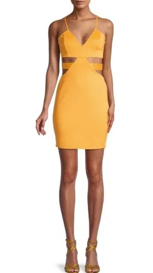NWT BEBE Cutout Bodycon Dress in Amber/ YellowGold Juniors Size L New w/Tag thumbnail 7