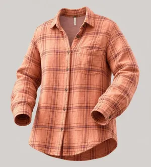 Free People Overshirt Womens Small Orange‎ Plaid Button Front Collared thumbnail 1