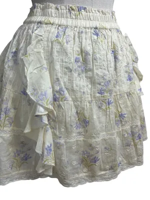 LoveShackFancy Shanti Mini Skirt in Lavender Wispy Butter Yellow Cottagecore XL thumbnail 4