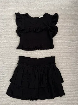 Olivaceous We’re All Pretty Girls Black Ruffle Polka Dot Top Skirt Set thumbnail 1