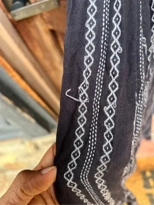 Elan Black White Striped boho cottagecore Linen Style Maxi Dress Medium $125 thumbnail 11