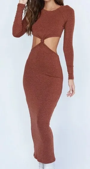 Princess Polly Brown Luca Long Sleeve Maxi Dress Sz.US6 NWT thumbnail 1