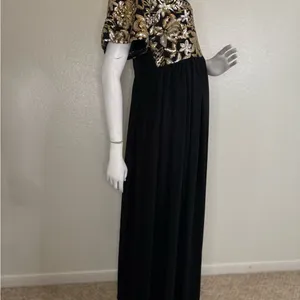 Stevie Hender Formal Line Maxi Formal Dress Black Color Gold Lace Size L. I#89 thumbnail 5