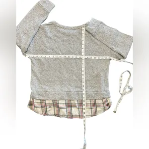 IZOD Cottagecore preppy southern soft crewneck top W layered plaid tie detail L thumbnail 6