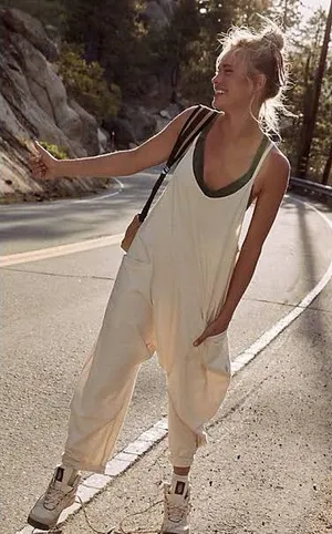 Free People Cream Harem-Style Jumpsuit thumbnail 1