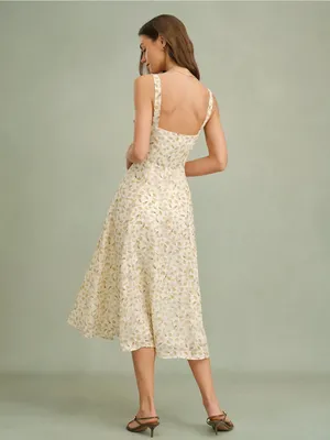 Rihoas Apricot Floral Zipper Slip Midi Dress thumbnail 6