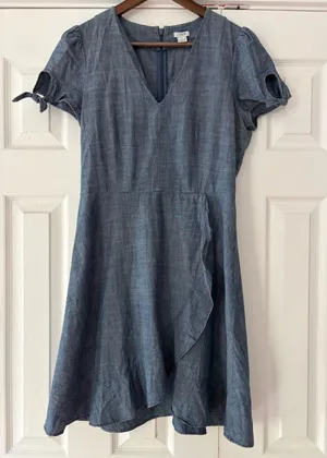 J.Crew Womens Blue Chambray Ruffle Faux Wrap Dress Style Size‎ 6 thumbnail 1