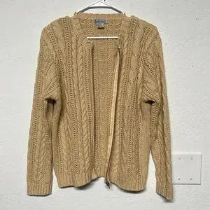 Vintage Gallagher cable knit cardigan zip sweater ramie cotton fisherman grandpa thumbnail 3