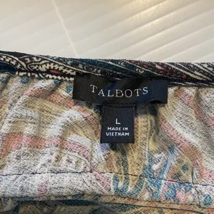 TALBOTS Teal‎ Paisley Stretch Shirred Blouson Midi Dress Size L Large Classic thumbnail 7