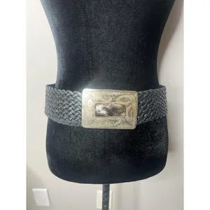 Motif 56 Wide Braided Leather Belt With Silver Buckle Vintage Medium thumbnail 3
