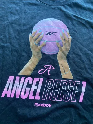 Reebok Angel Reese Black Pink Basketball Graphic Tee Size XL thumbnail 2