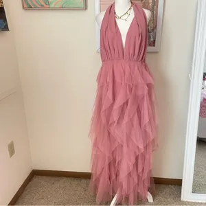 Hello Molly Into The Middle Tulle Halter Maxi Dress XL US 10 Prom Formal Wedding thumbnail 7