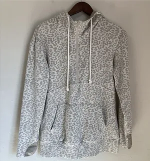 Vanilla Bay Womens Large Grey Leopard Print Half Zip Double Hooded Sweatshirt thumbnail 1