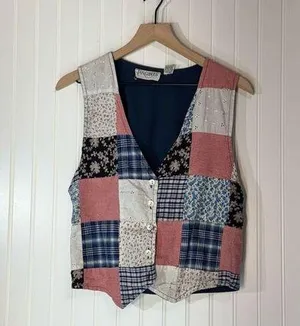 VTG Tangibles Patchwork Button Vest Cottage Boho Folkcore Indie Y2k Festival thumbnail 1