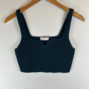Babaton Sculpt Knit Notch Cropped Tank Top Teal Ribbed Square Neck Size M‎ thumbnail 2