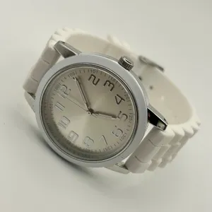 Women’s Silver-tone Stainless Steel Watch White Silicon Band, working thumbnail 4
