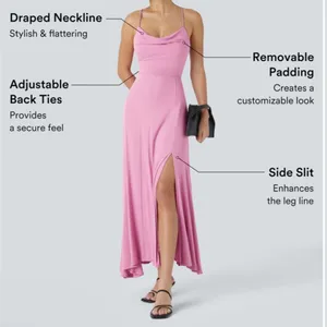 Halara Backless CrissCross Slit Midi Dress Lace Up Long Cowl Neck Pink Lilac NWT thumbnail 4