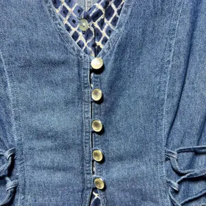 Vintage 90s TR Bentley Denim Maxi Dress Lace Up Corset Side Blue Size 10 thumbnail 7
