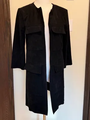 H&M black suede long open front coat thumbnail 1