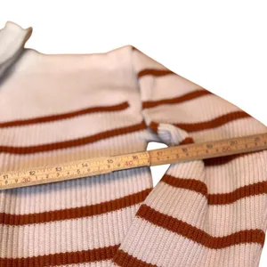 Monoprix Femme Ivory Rust Stripe Ribbed Half Zip Sweater XS French Knit Top Chic thumbnail 9