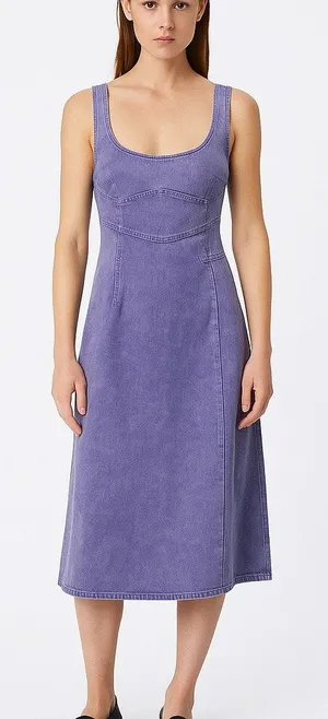 Future Collective Purple Sleeveless Slit Denim Jeans A Line Midi Dress Size 6 thumbnail 1