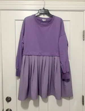 Women Purple Oversized Sweatshirt Dress Solid Long Sleeve Crewneck Size Medium thumbnail 1