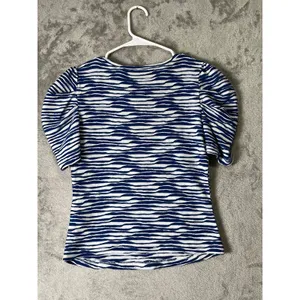 Maeve XS Blue White Zebra Stripe Puff Sleeve Top Coastal Preppy Feminine Dainty thumbnail 3