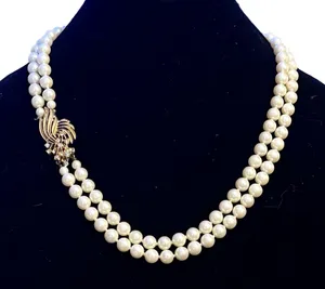 Vintage doubled layered strand white pearl necklace thumbnail 1