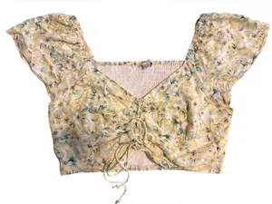 American Eagle Outfitters Yellow and Green Floral Lace-Up Crop Top thumbnail 1