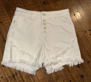 Judy Blue distressed white cutoff overlap raw hem S shorts thumbnail 1