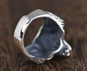 925 Silver Plated Adjustable Wolf Head Ring for Men Women,Punk Hip Hop Ring thumbnail 3
