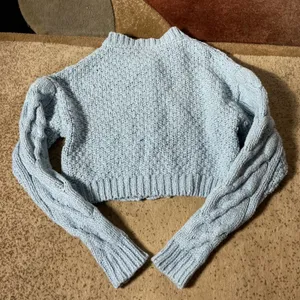 Free People Cable Knit Cropped Cardigan Womens XS Blue OB885094 Sweater thumbnail 7