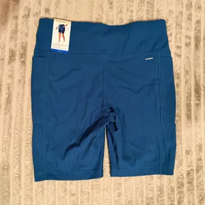Mondetta Performance Luxury Blue Ribbed High Rise Biker Shorts Pockets Large NWT thumbnail 6