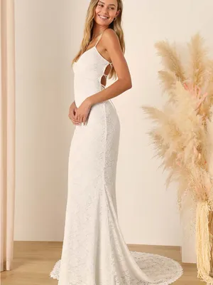 NWT Lulus Perfectly Beloved White Lace Sleeveless Lace-Up Maxi Dress M $148 thumbnail 5