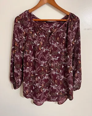 Fun2fun Women Medium Purple Floral 3/4 Sleeve Boho Indie Whimsigoth Cottage Top thumbnail 1