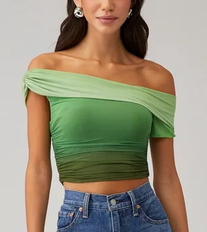 Bardot Aurelia Mesh Off Shoulder Top Womens Medium Green Ombre Y2K Fairy Rave thumbnail 1