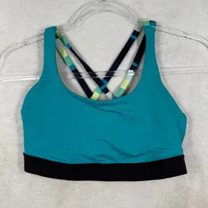 Lululemon Energy Bra Teal Blue Black Strappy Criss Cross Back Size‎ 6 9039 thumbnail 1
