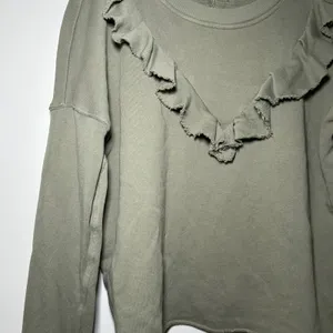 Free People Ruffle Front Sweatshirt Olive Green XS Raw Hem Cotton Pullover thumbnail 2
