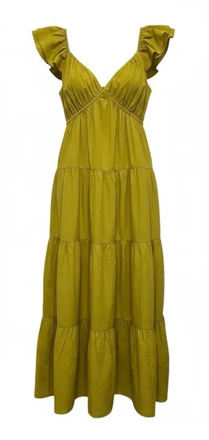 Ellison maxi dress ruffled cap sleeves Size S 100%rayon green, lime V neck thumbnail 1
