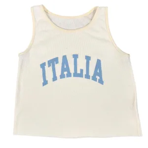 Italia Ribbed Crop Tank Top Womens One Size Cream Blue Graphic Made in Italy Y2K thumbnail 15