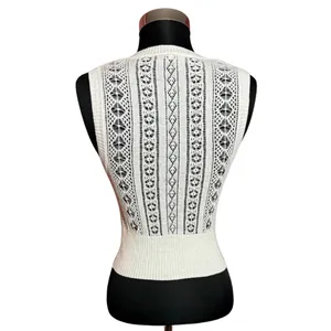 Heritage 1981 Crocheted Boho Cotton Sweater Vest Cream Sz S thumbnail 2