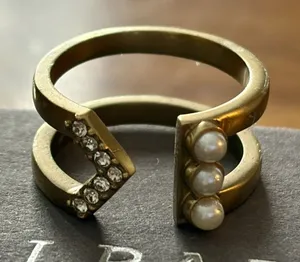 SILPADA “Dotted Pearl” Open Cuff Ring - KRR0124 - Crystal/Brass/Pearl - NWT thumbnail 1