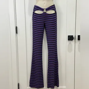 I AM GIA Carrie Cutout Flared Pants Striped Purple Size XS Party Emo Rock Rave thumbnail 2