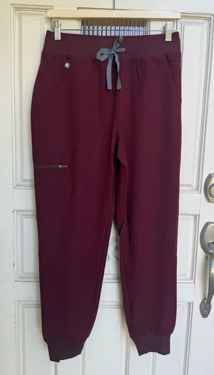 FIGS HW Zamora High Waisted Jogger Scrub Pants Burgundy Size Small Petite NWT thumbnail 1