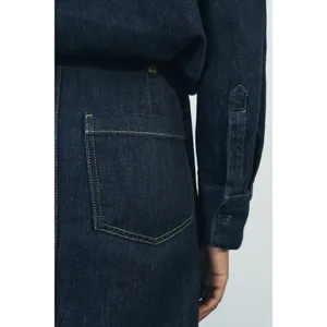 ZARA ZW Collection Denim Midi Skirt Contrast Suede Waistline Blue Pockets Small thumbnail 8