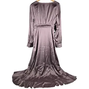 AREA‎ STARS Lavender Satin Ruffle Slit Long Dress Square Neck Long Sleeve S thumbnail 2