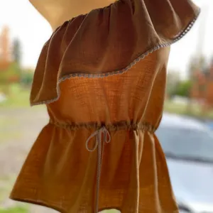 Zara Brown One-Shoulder Blouse thumbnail 2